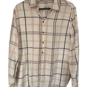 JACHS Girlfriend White Brown and Tan Plaid Shirt With Pockets! NWOT